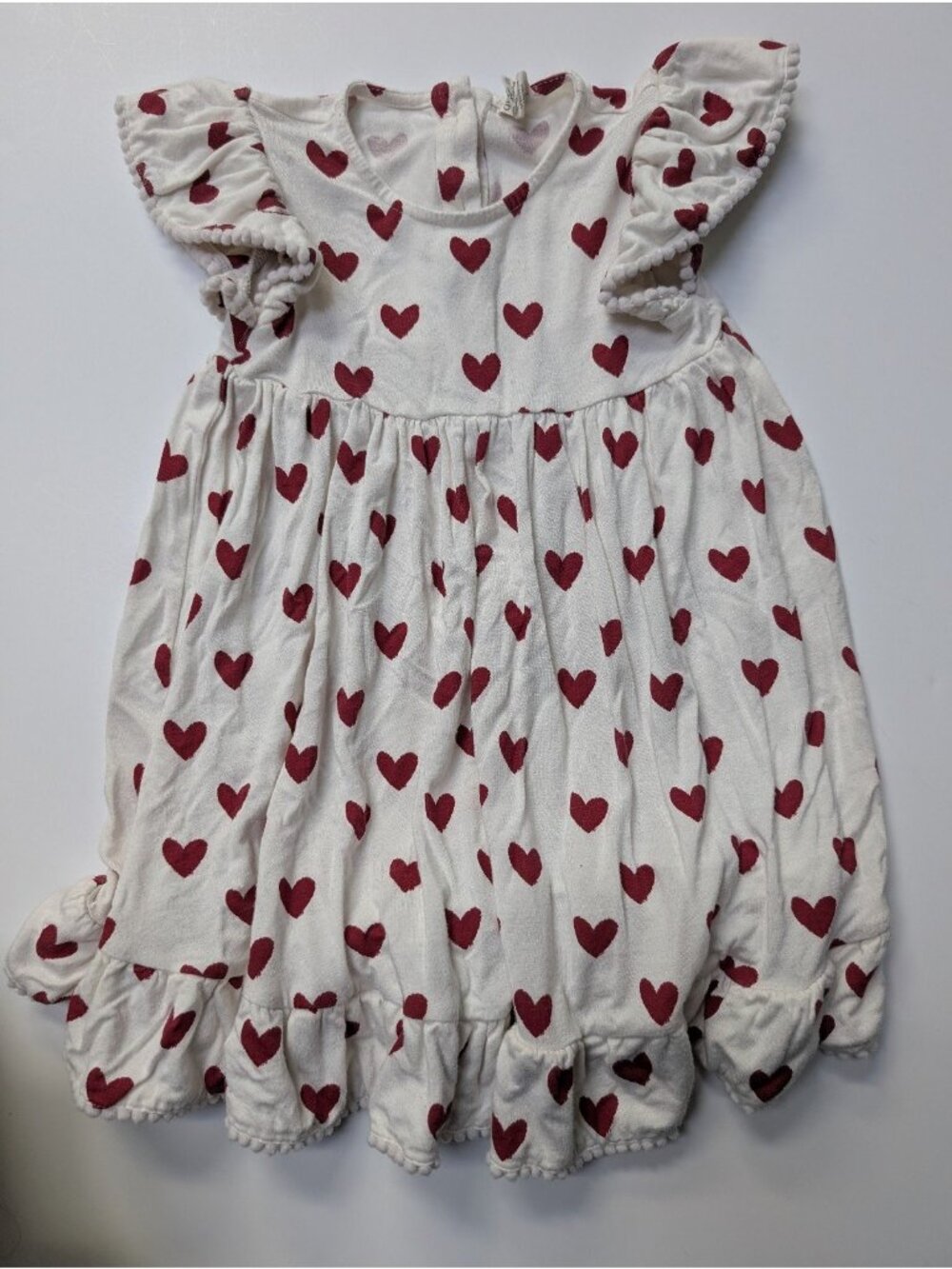 Kate Quinn Bamboo Red Hearts Pom Pom Dress 18-24 Flutter Sleeve